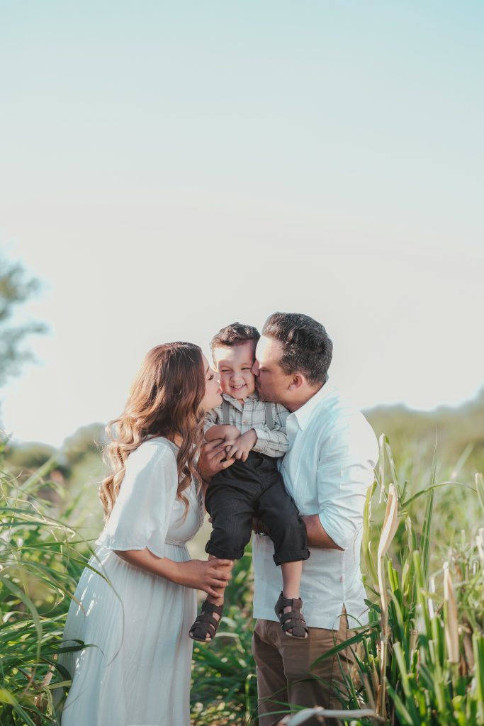 Family in a wheat field