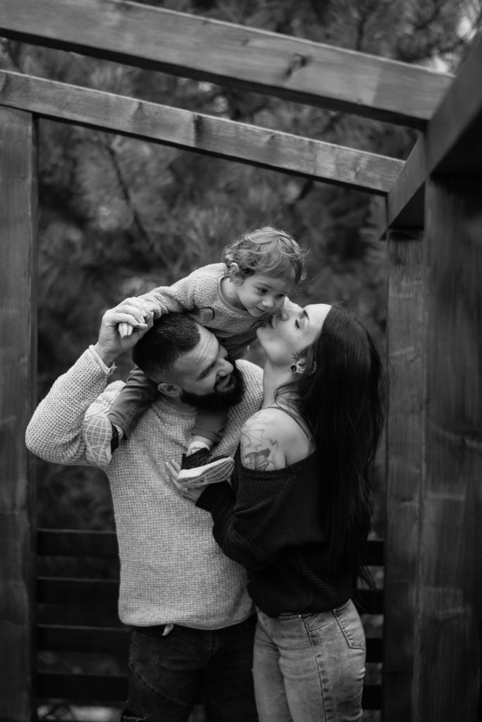 Candid family photo black and white